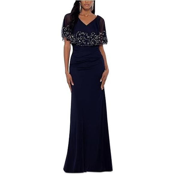Betsy & Adam Women's Embellished Capelet Evening Dress Black Size 12 Petites NWT